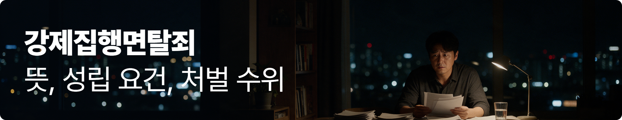 강제집행면탈죄 뜻, 성립 요건, 처벌 수위 - 밤에 서류를 보며 고민하는 남성 강제집행면탈죄 뜻, 성립 요건, 처벌 수위 - 밤에 서류를 보며 고민하는 남성