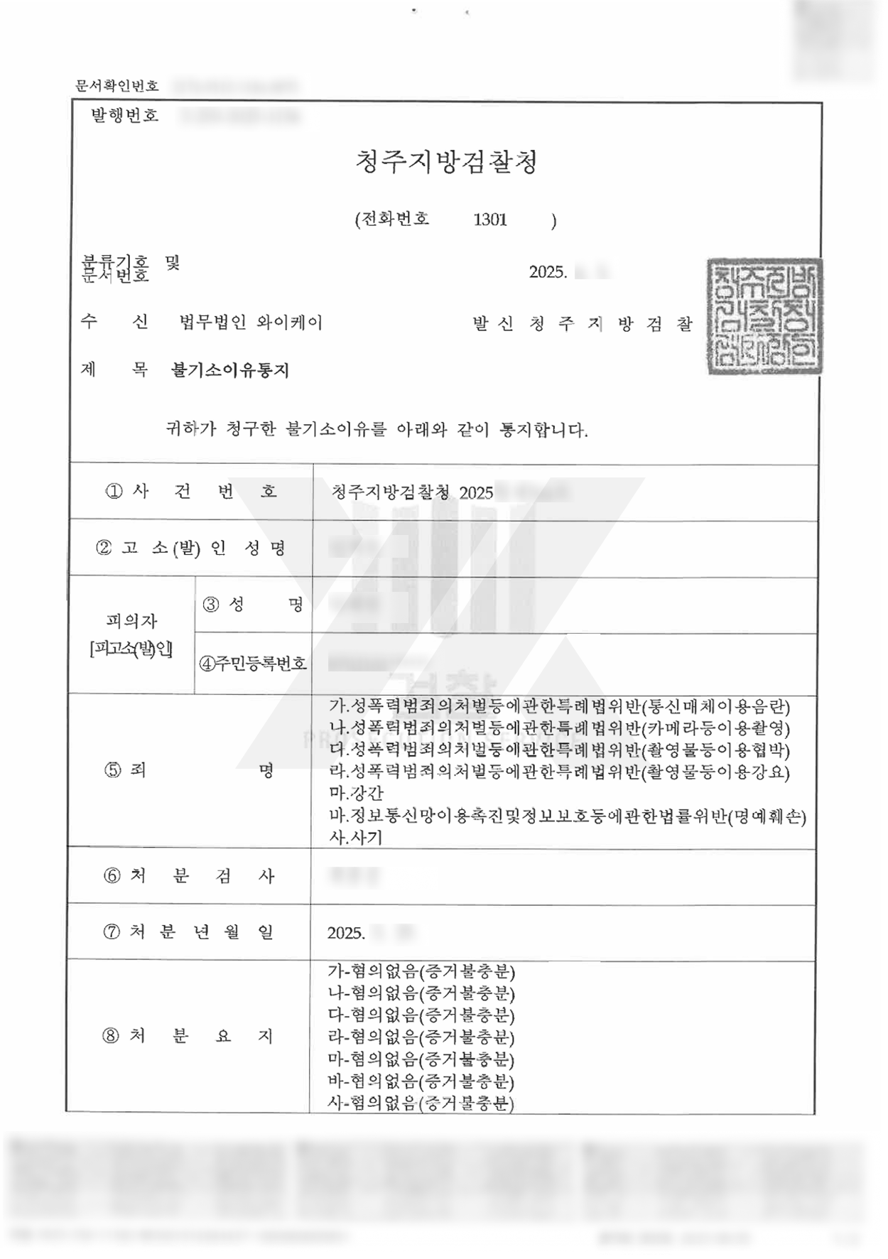 강간 등 7개 범죄사실에 관하여 전부 불기소처분 받은 사례