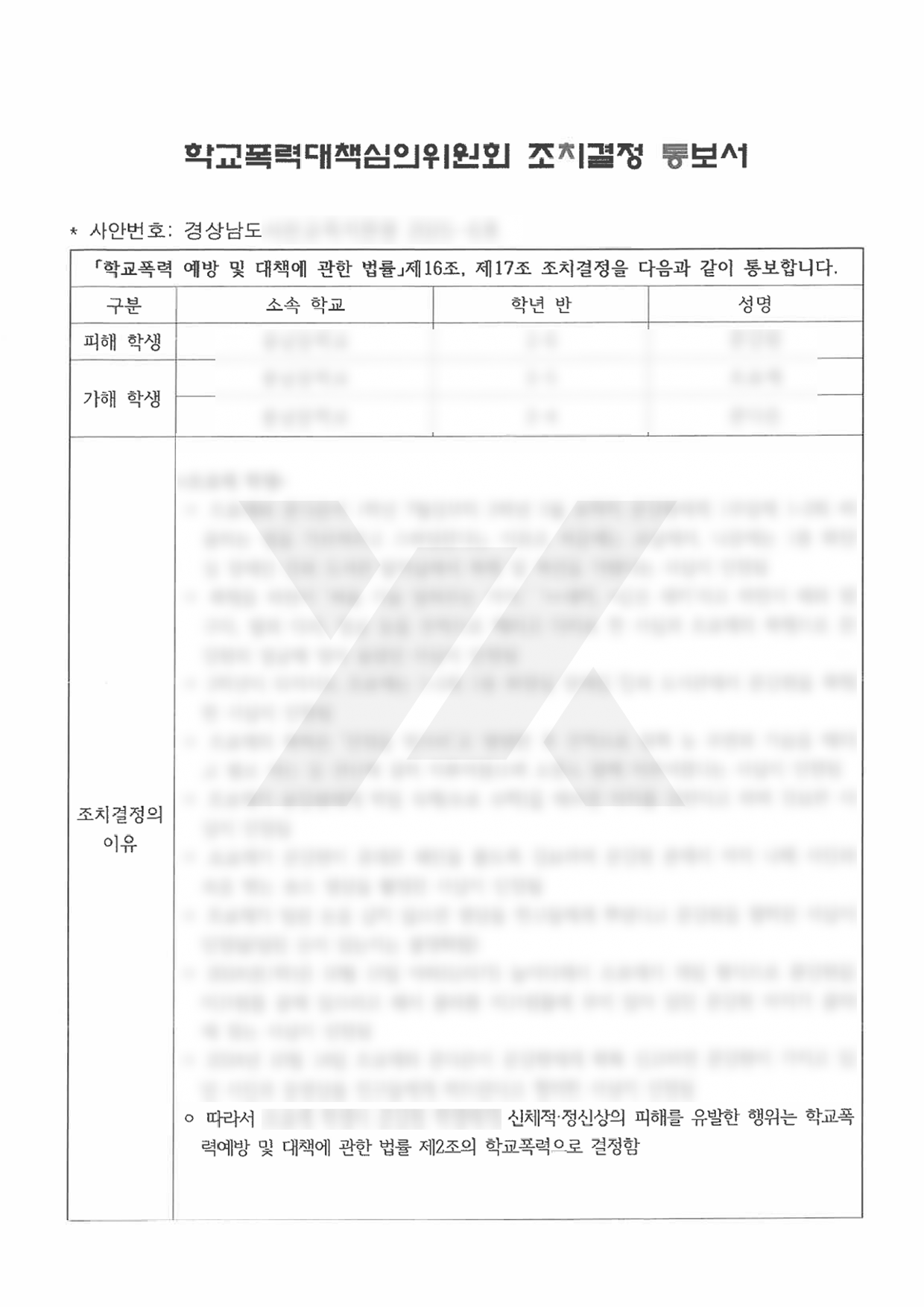 중2 장기 학폭 피해로 가해학생 6·7호 처분 이끌어낸 사건