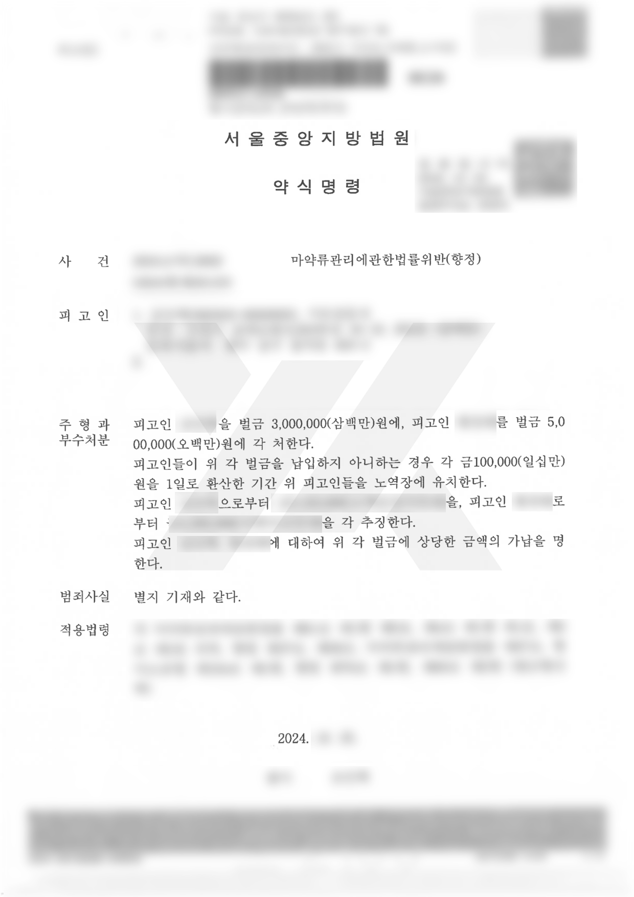 향정신성의약품 제공 혐의 벌금형 선처 사례